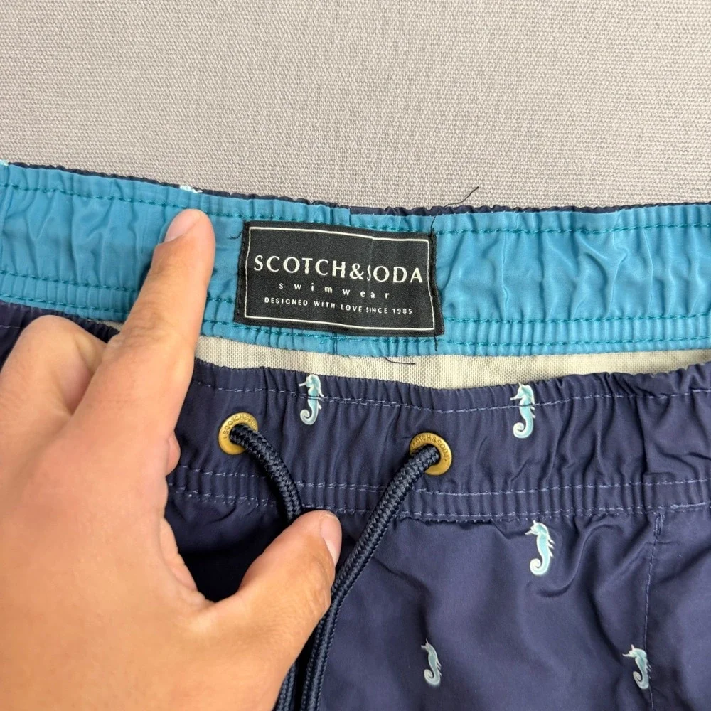 Scotch & Soda Mens Navy Seahorse Print Swim Trunks Shorts Size M Medium